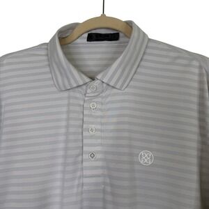 G/FORE Mens Large Striped Golf Polo Shirt Short Sleeve Gray White Poly Stretch